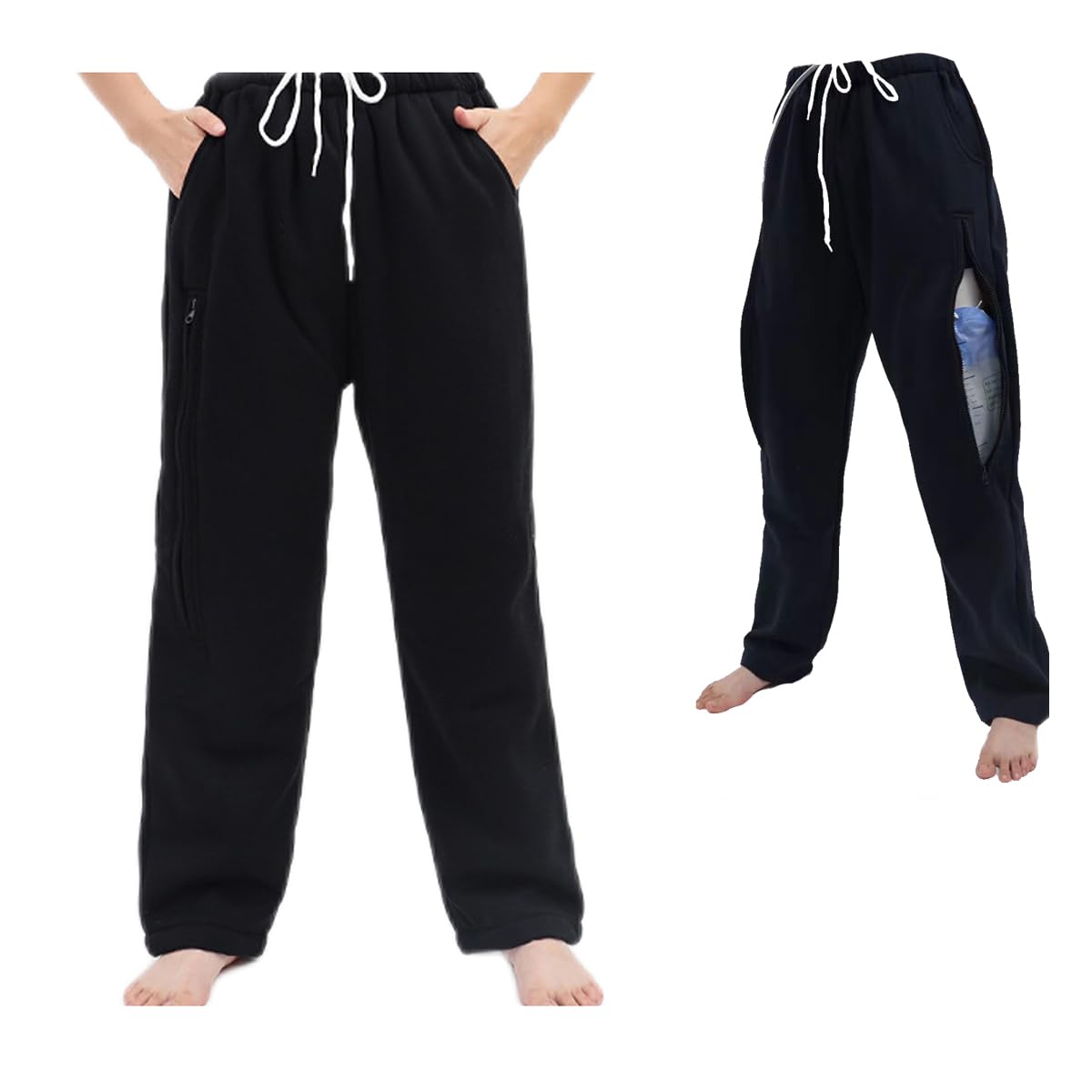 BOYUDZLTD Catheter Pants for Men/Women Nephrostomy Pants Urine Bag Pants Foley Catheter Pants Hold 2 Urine Bag (Black Large-Waist: 27.5~40.1)
