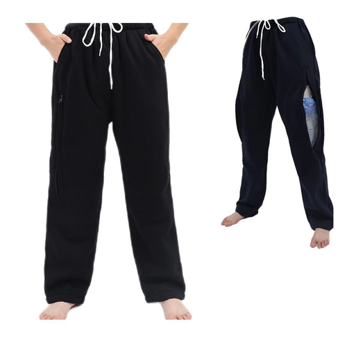 BOYUDZLTD Catheter Pants for Men/Women Nephrostomy Pants Urine Bag Pants Foley Catheter Pants Hold 2 Urine Bag (Black Large-Waist: 27.5~40.1)