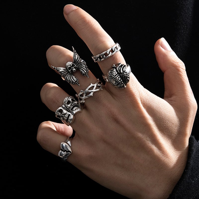 Vintage Skull Hollow Brain Love Necronomicon Ring for Men