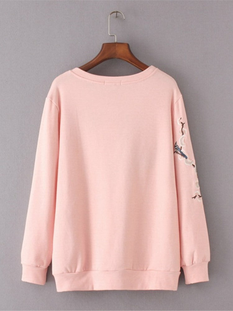 Autumn Women's Cotton Sweatshirts with Floral Embroidery