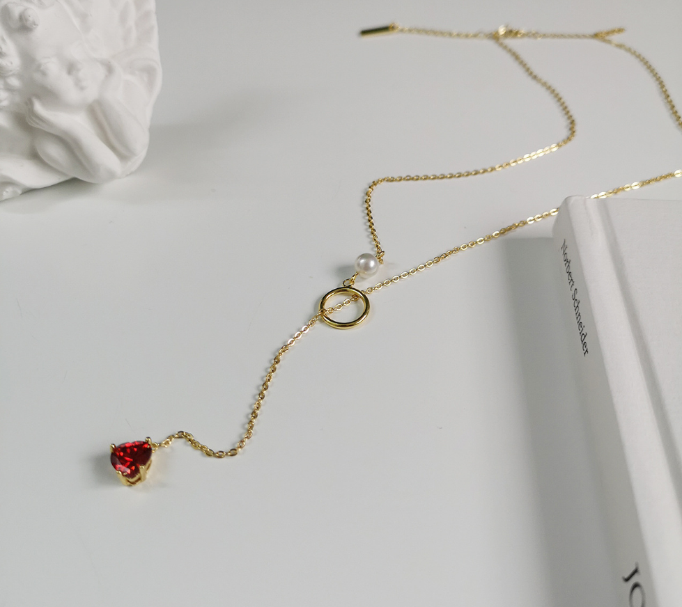 Heart Necklace, Choker, and Pearl Chain Necklace