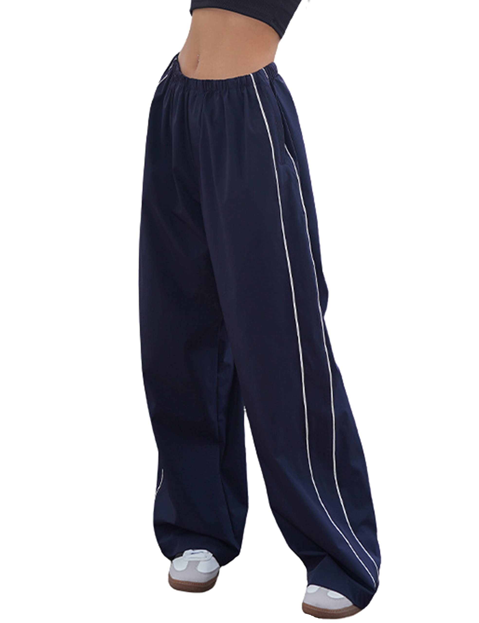 Himosyber Womens Y2K Track Bloomer Pants (Navy-M)